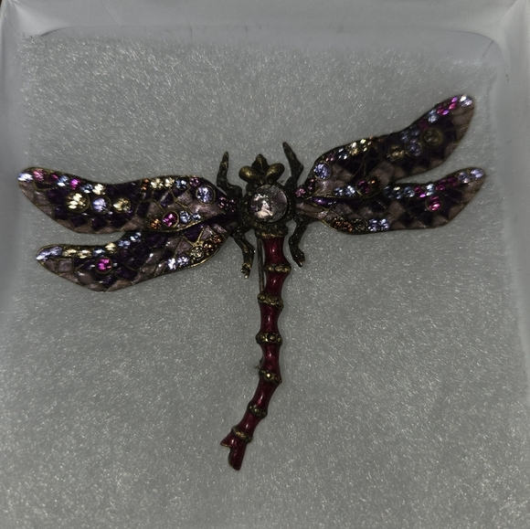 Jay Strongwater Crystal & Enamel Dragonfly Brooch - Pin  Vintage Jay Strongwater Large Dragonfly Purple & Pink 3 3/8\